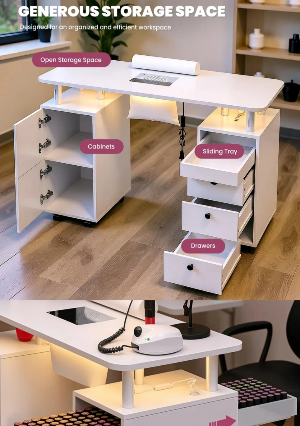Hokku Designs White Nail Tech Desk with Dust Collector - photo 3