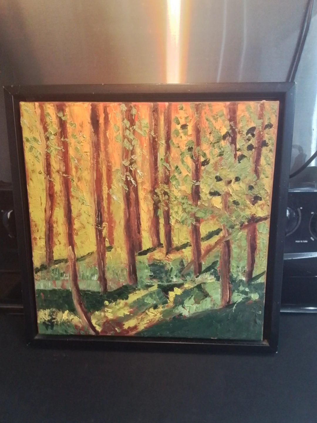 Nora Fischer Impresionist Oil Painting "Yellow Trees" 18x18"