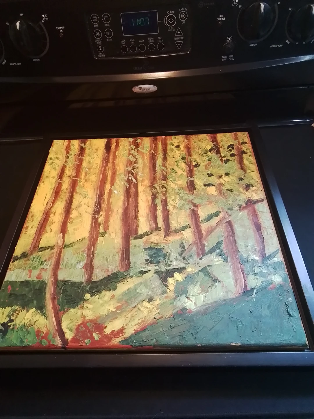 Nora Fischer Impresionist Oil Painting "Yellow Trees" 18x18" - photo 5