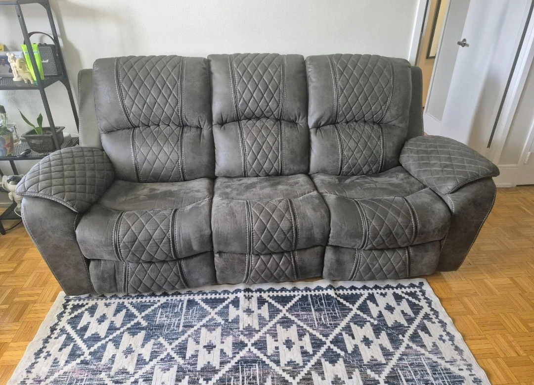 Grey Reclining Sofa with Diamond Stitching - photo 2