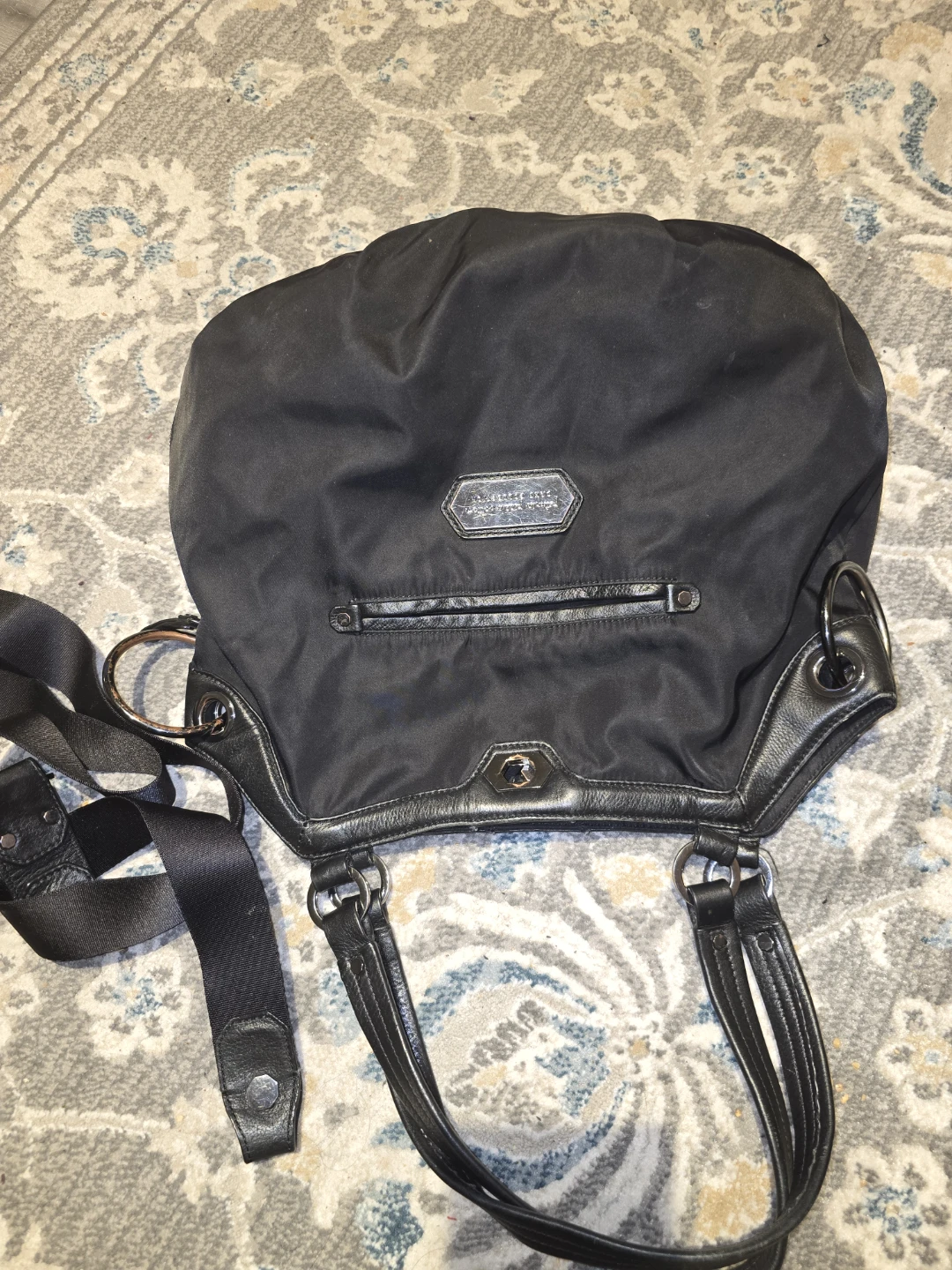 Black Nylon and Leather Shoulder Bag