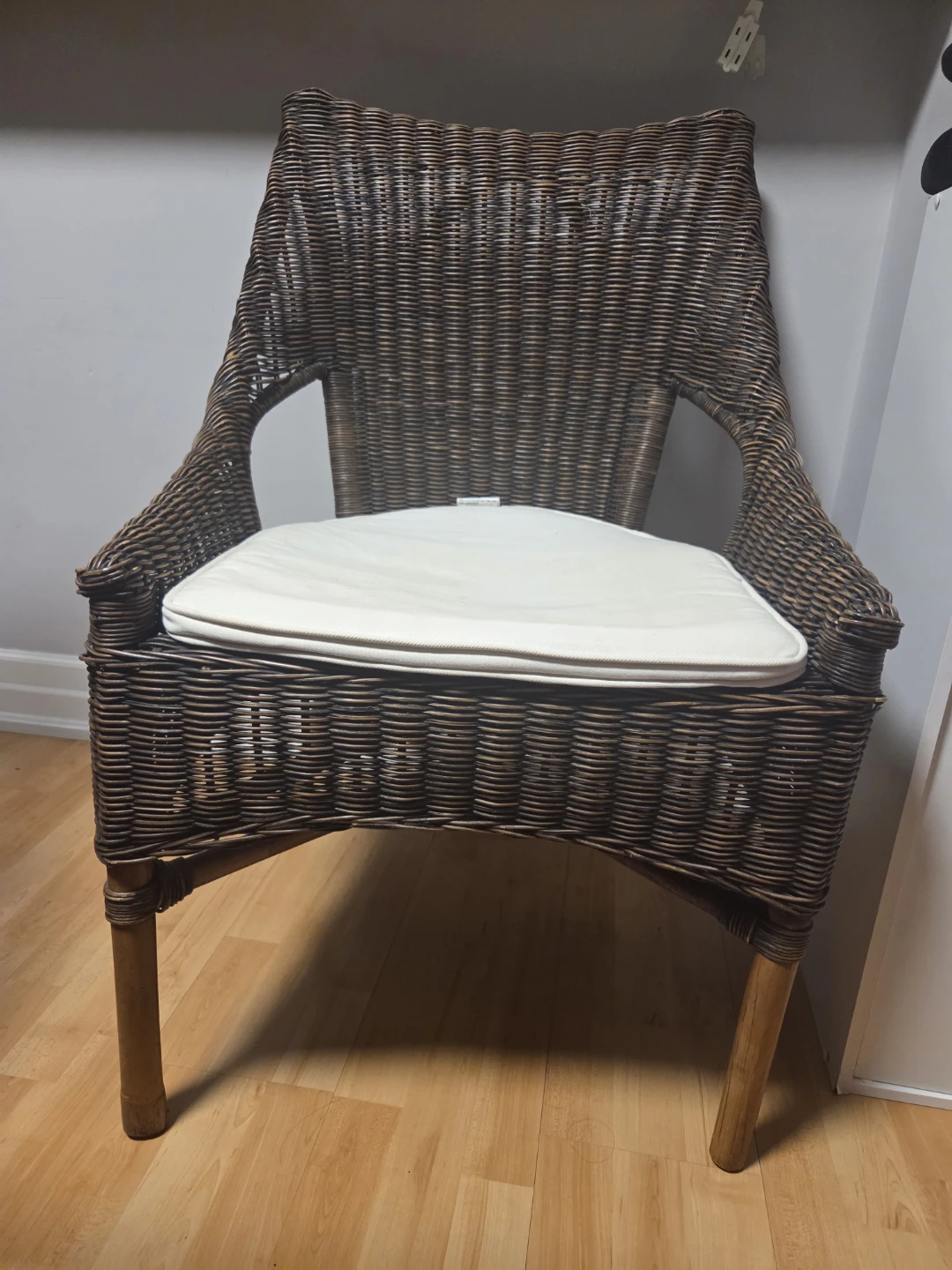 Wicker Accent Chair with White Cushion