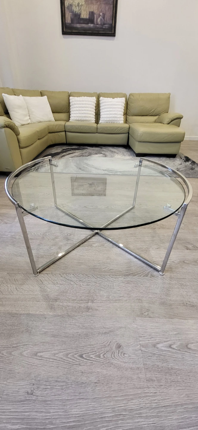 Modern Round Glass Coffee Table – Chrome Metal Frame
