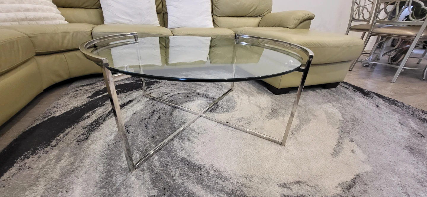 Modern Round Glass Coffee Table – Chrome Metal Frame - photo 2