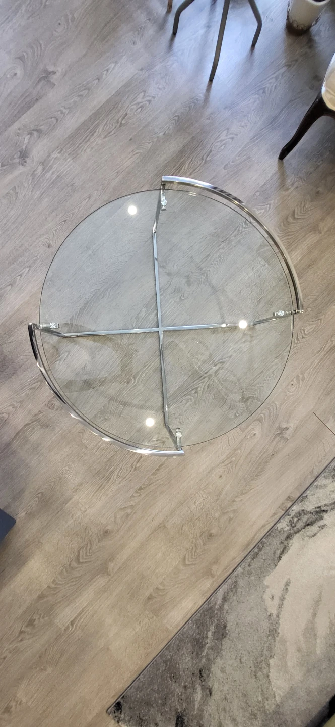 Modern Round Glass Coffee Table – Chrome Metal Frame - photo 3