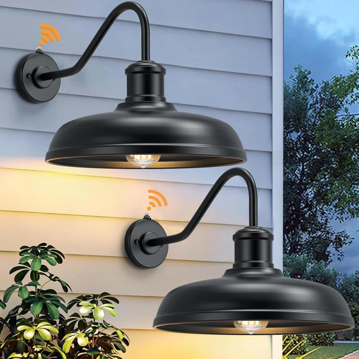 Large Dome Dusk to Dawn Gooseneck Wall Lights 2 Pack BNIB