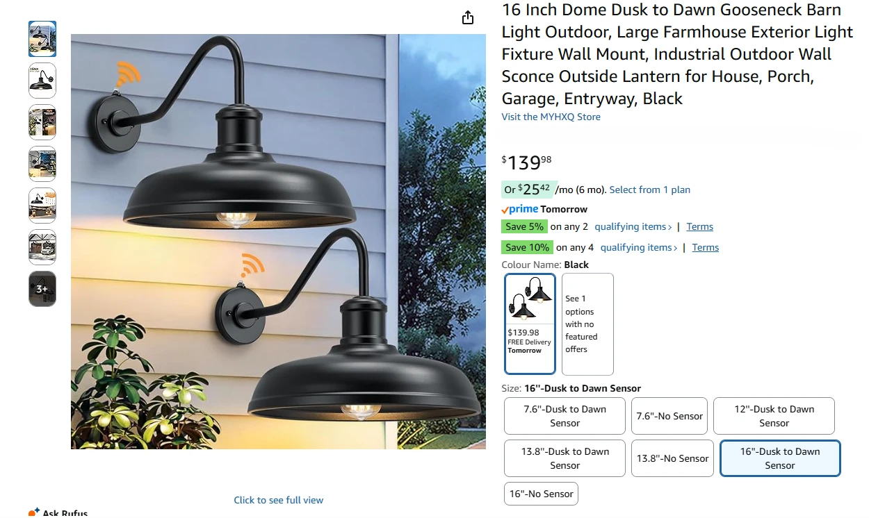 Large Dome Dusk to Dawn Gooseneck Wall Lights 2 Pack BNIB - photo 2