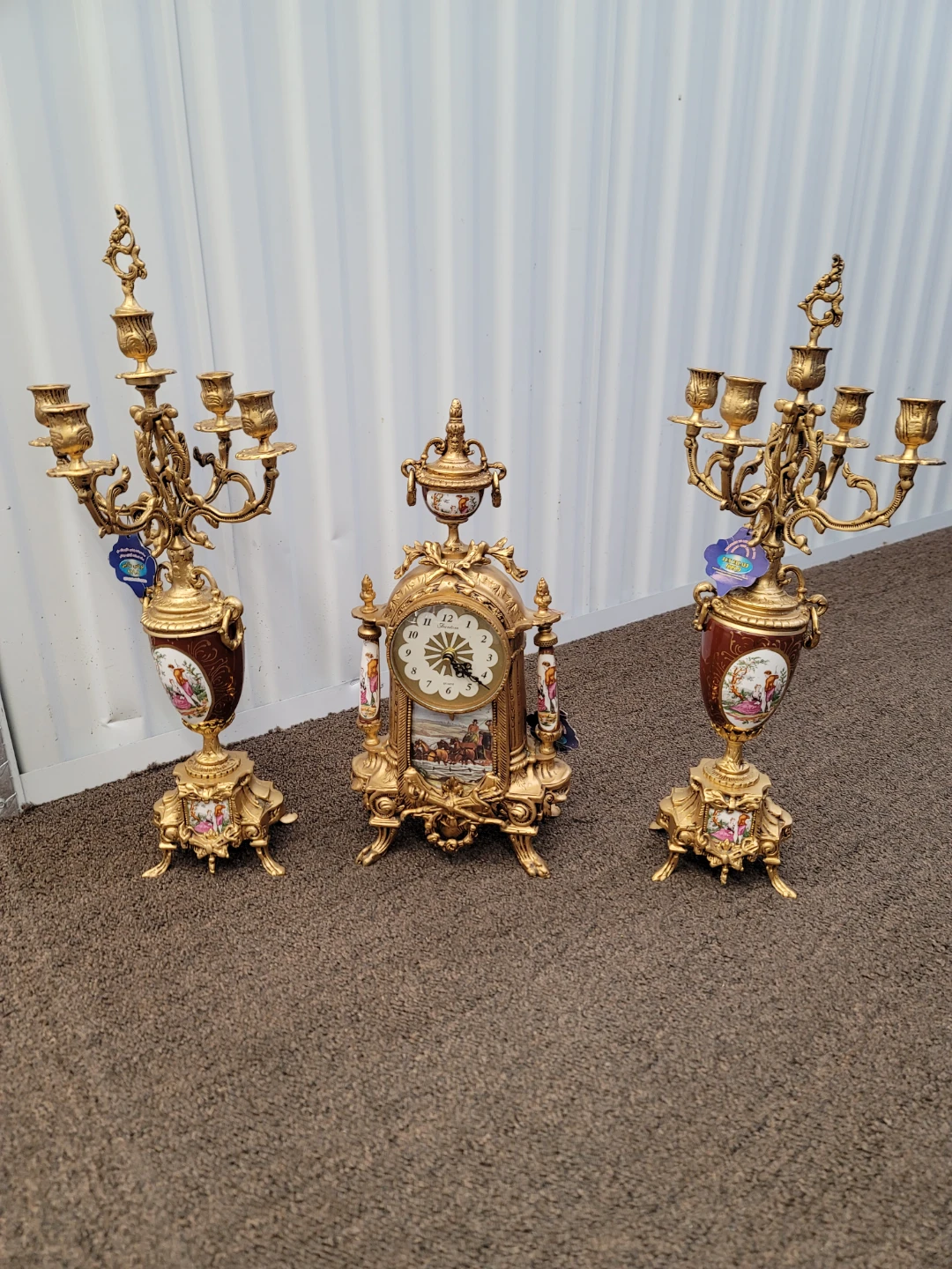 Vintage Style Gold Candelabra & Clock Set