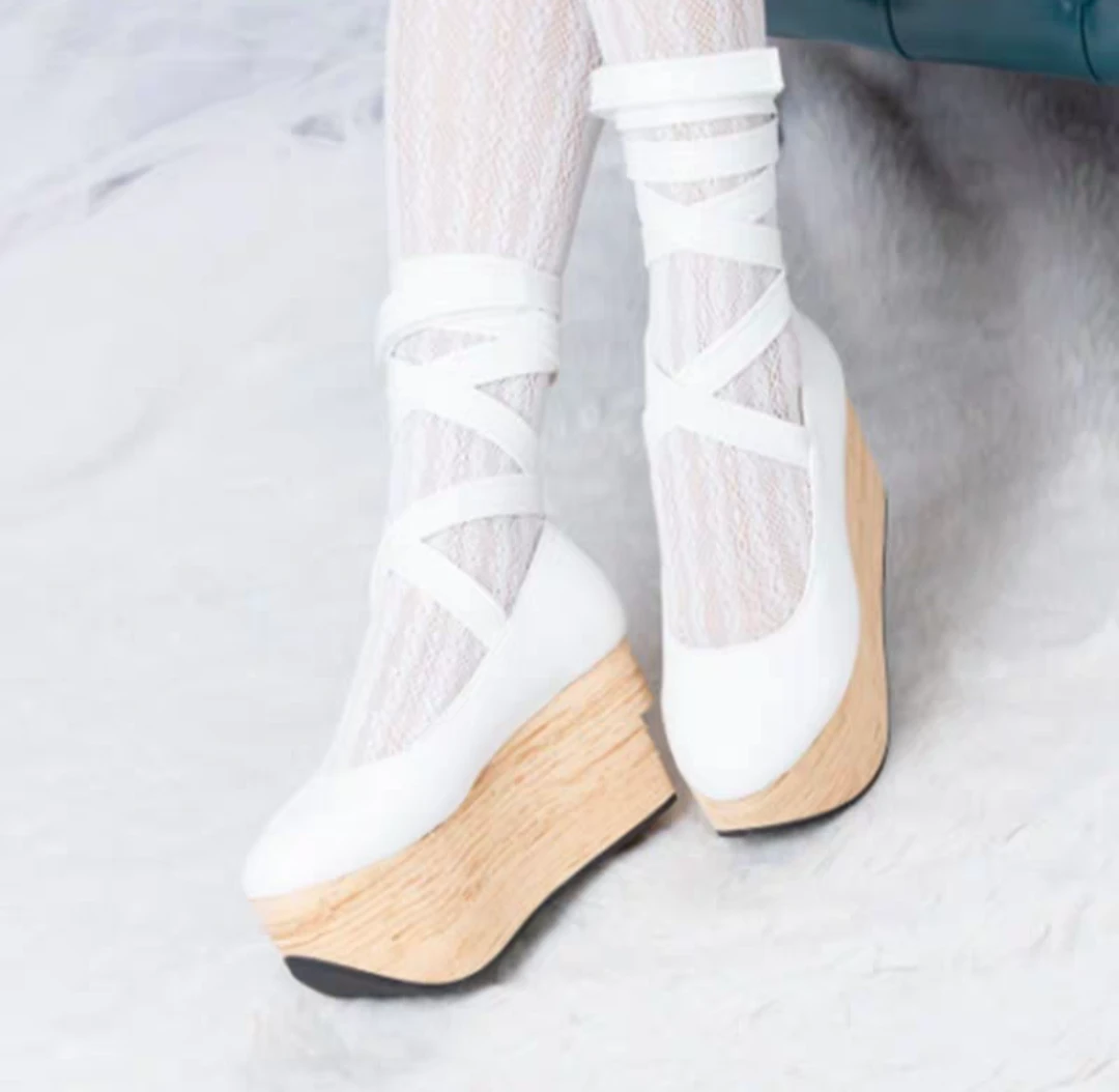 White Taobao rocking horse shoes with ribbon ties - photo 5