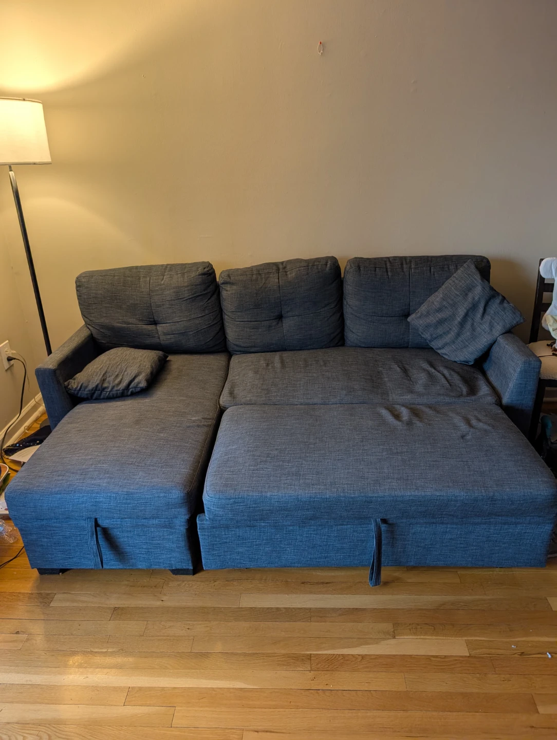 Gray L-Shaped Convertible Sofa Bed with Storage