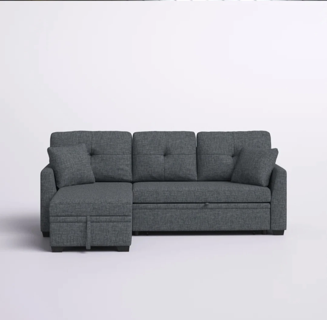 Gray L-Shaped Convertible Sofa Bed with Storage - photo 3