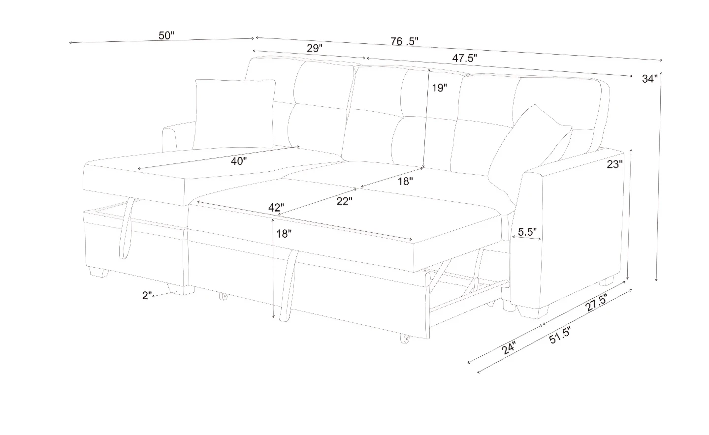 Gray L-Shaped Convertible Sofa Bed with Storage - photo 4