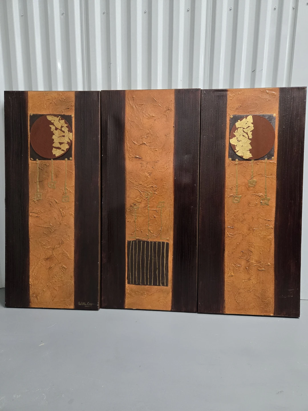 Triptych Wall Art - Textured Abstract with Gold Leaf