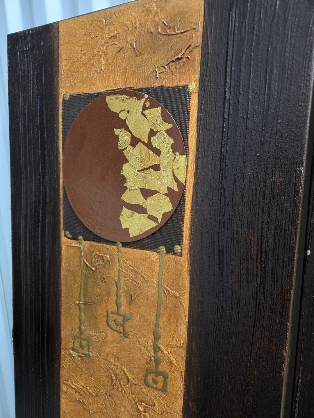 Triptych Wall Art - Textured Abstract with Gold Leaf - photo 2