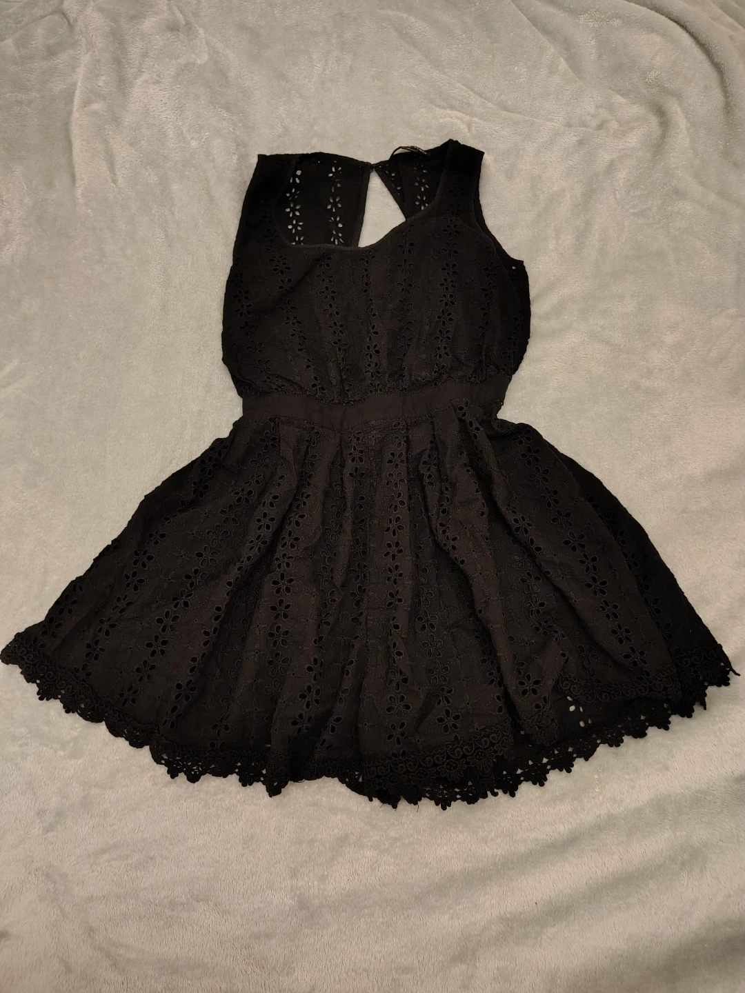 Black Eyelet romper Dress with Cutout Back - size small