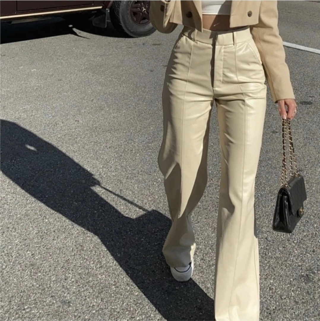 ZARA ECRU Wide Leg Vegan Leather Trouser Pants
