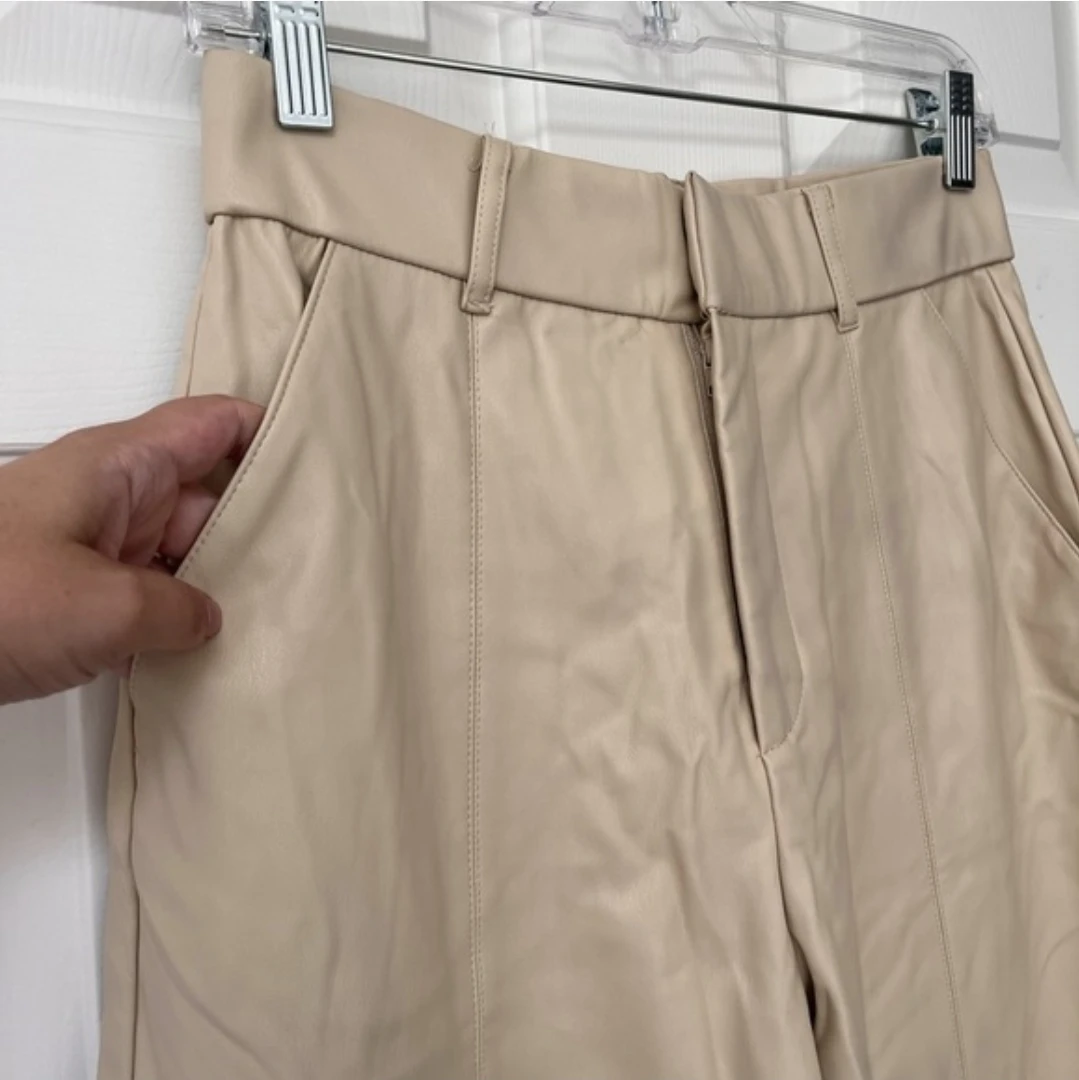 ZARA ECRU Wide Leg Vegan Leather Trouser Pants - photo 5
