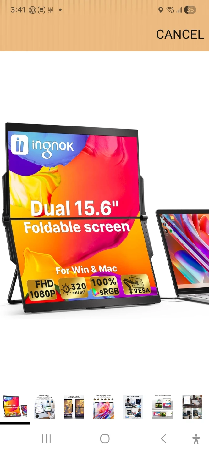 INGNOK Dual 15.6" Foldable Screen FHD 1080P Portable Monitor