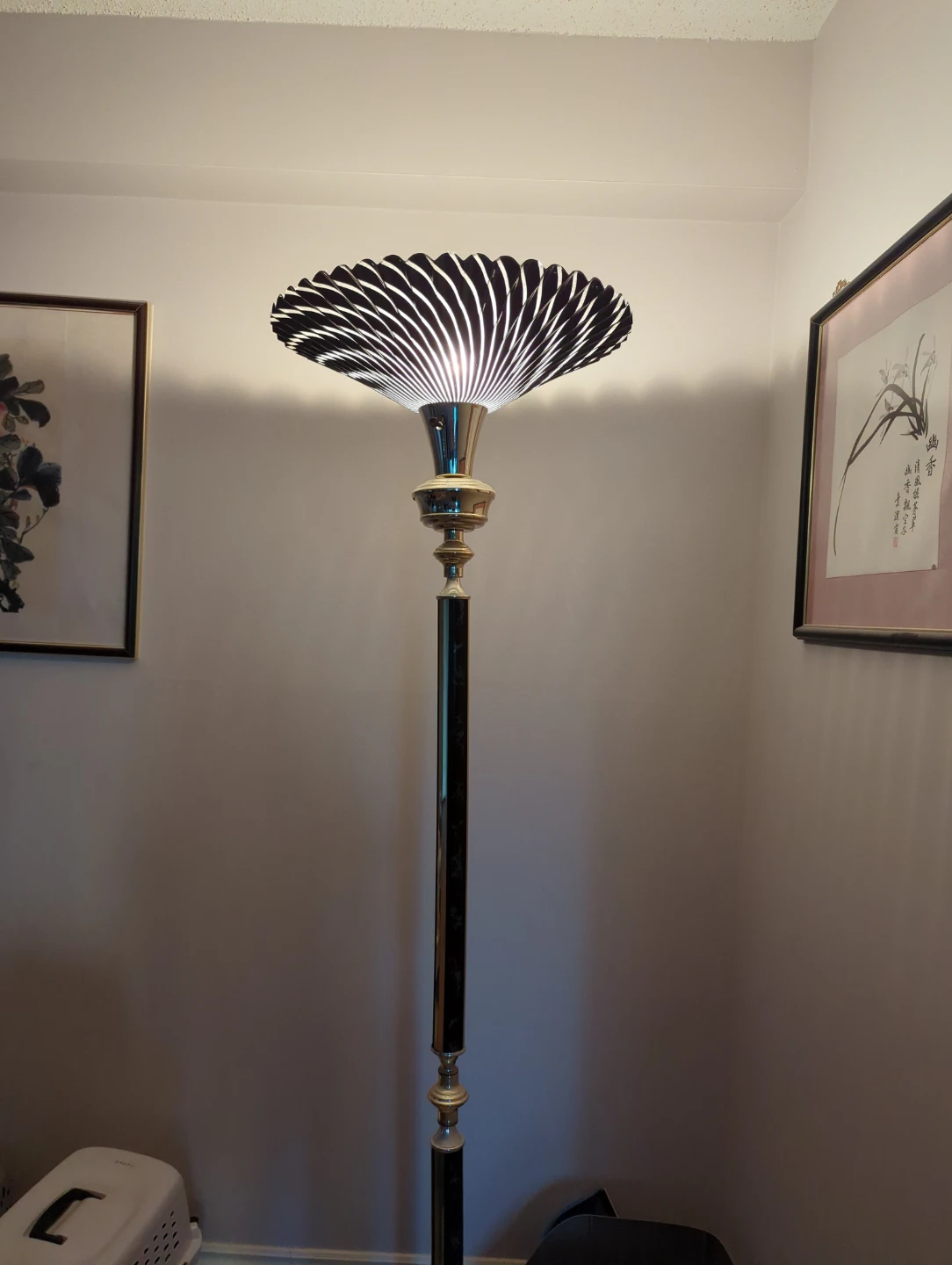 Vintage Black and White Striped Floor Lamp