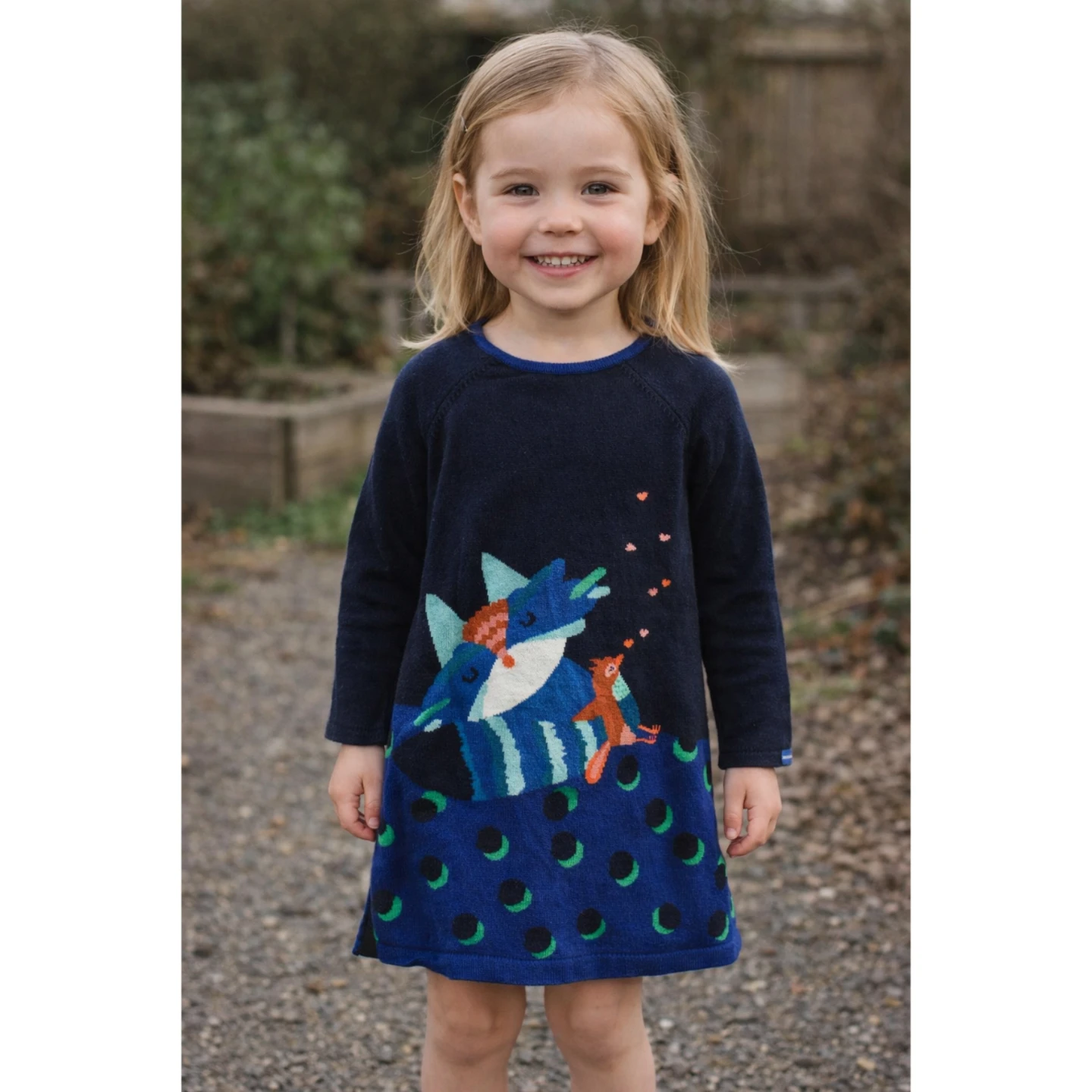 Catimini Blue Dinosaur & Fox Knit Dress Size 4 (104)
