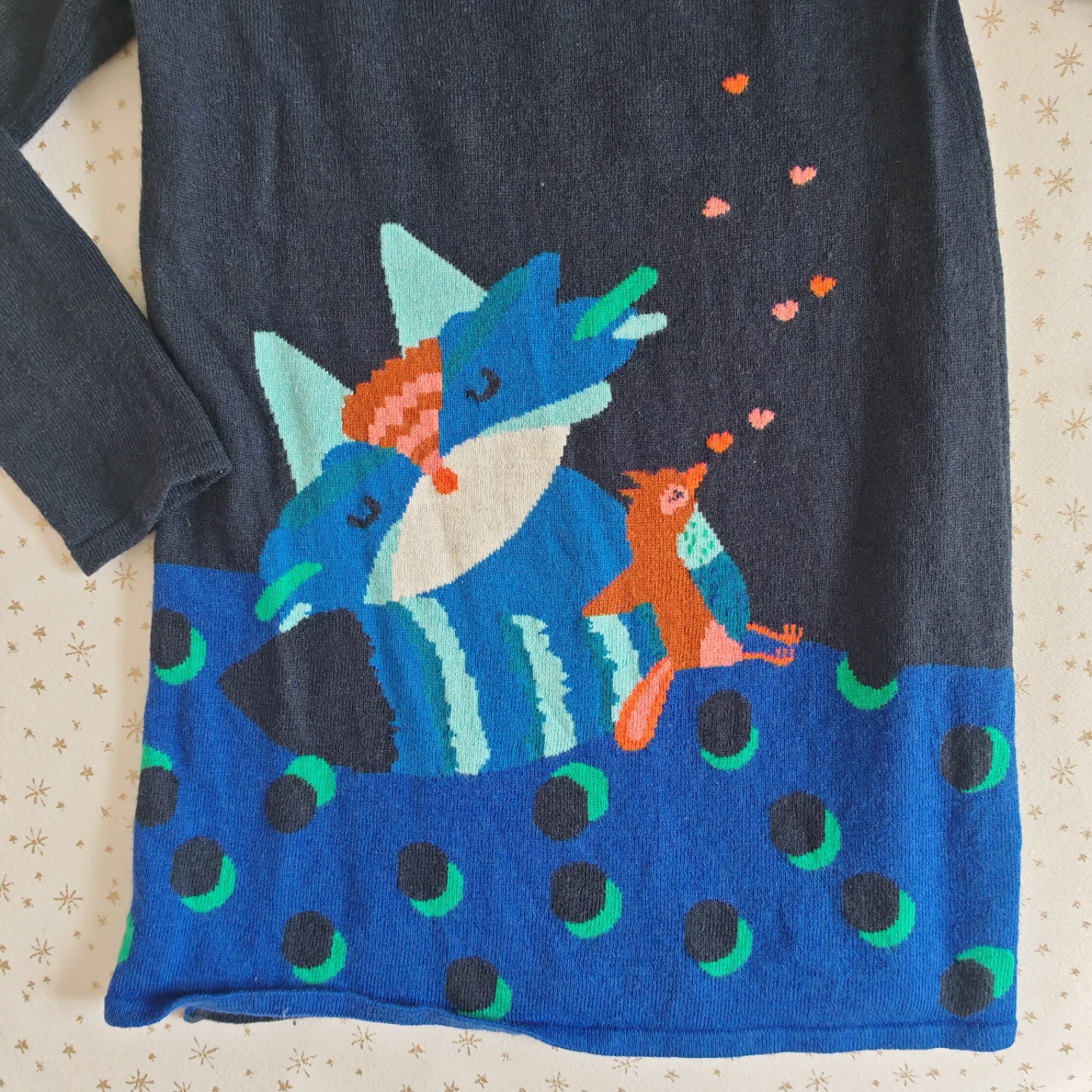 Catimini Blue Dinosaur & Fox Knit Dress Size 4 (104) - photo 3