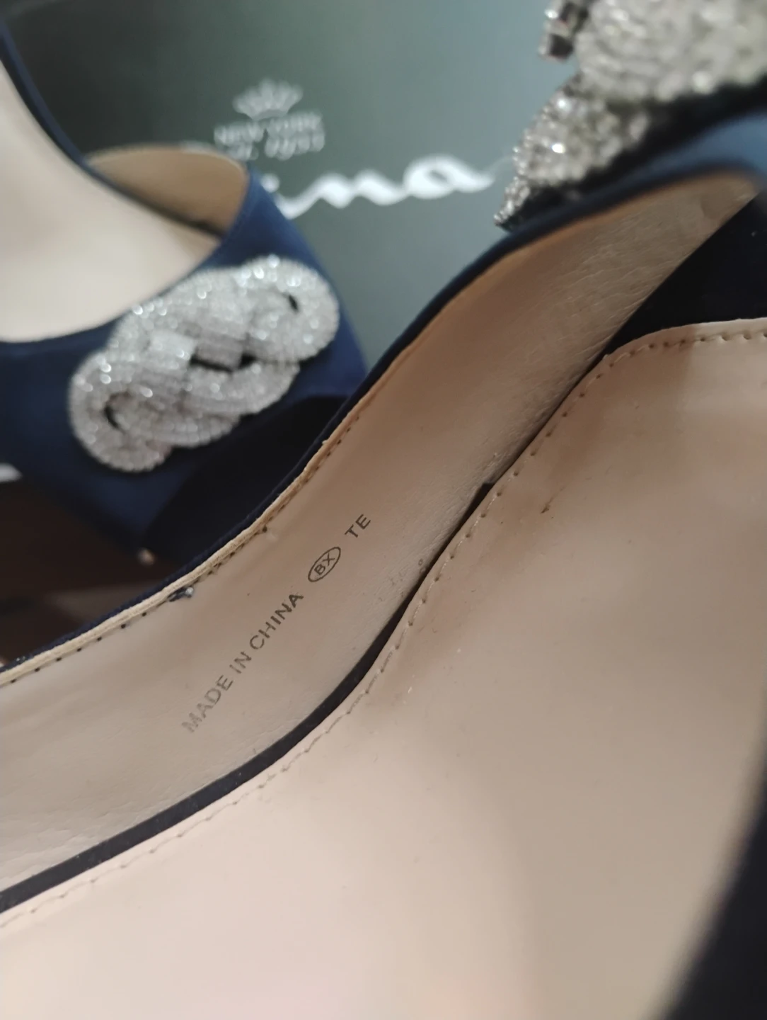Nina New York Navy Blue Embellished Peep-Toe Heels Size 7 - photo 4