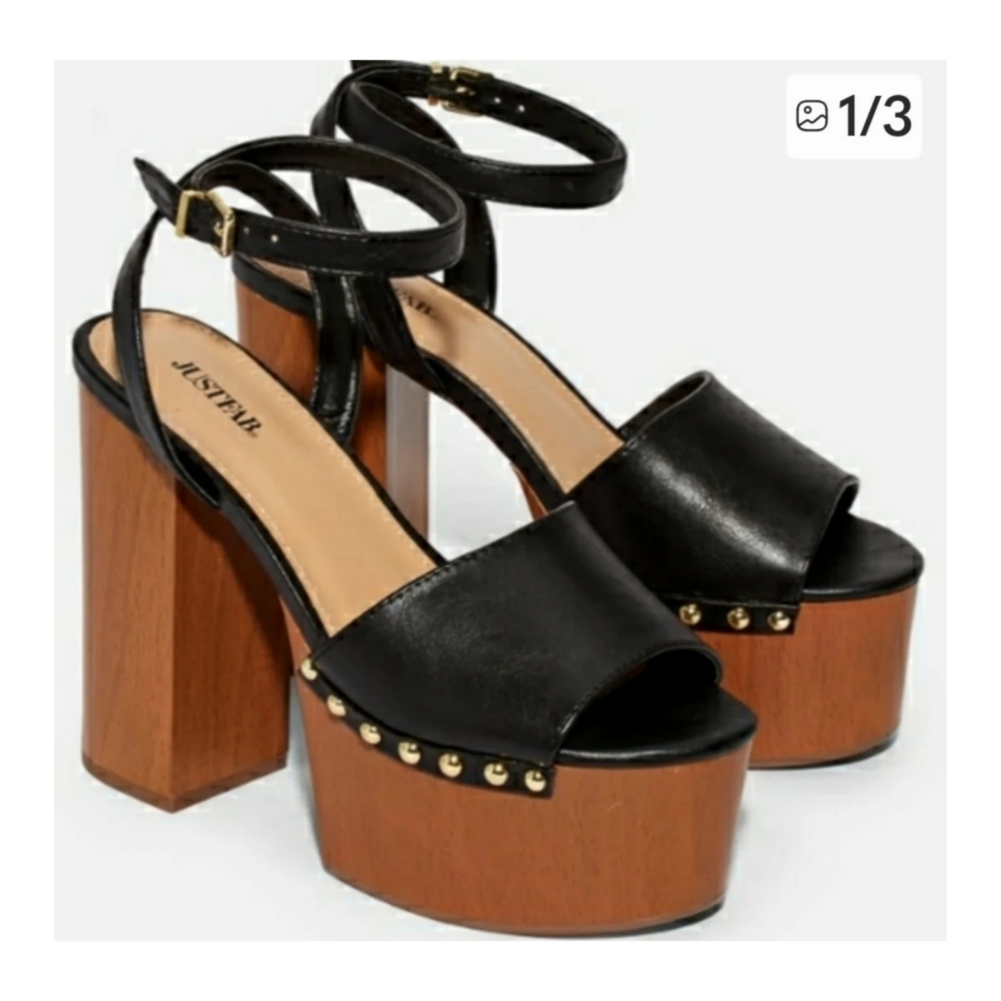JustFab Black Wood Platform Block Heel Sandals