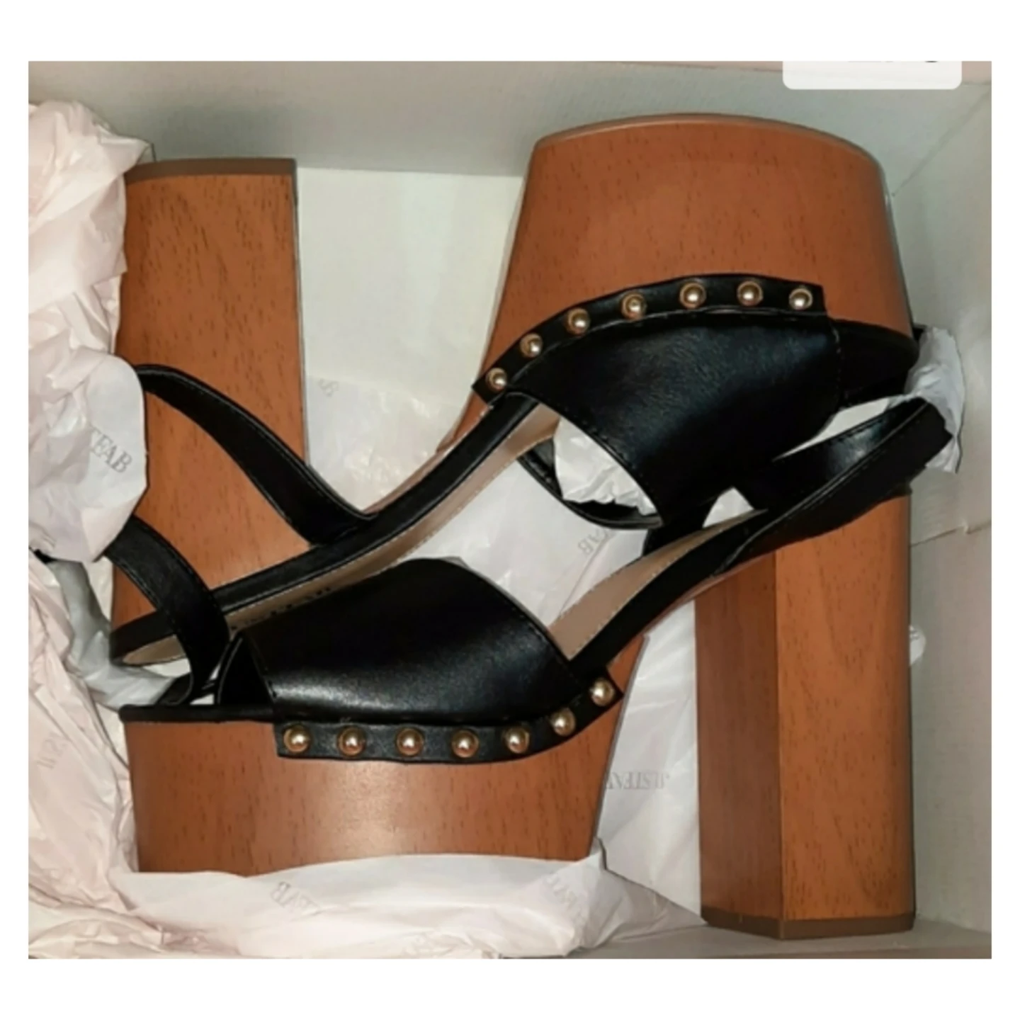 JustFab Black Wood Platform Block Heel Sandals - photo 2