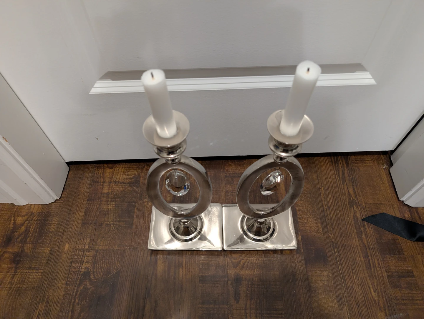 Set of 2 Silver Candlesticks with Crystal Accents