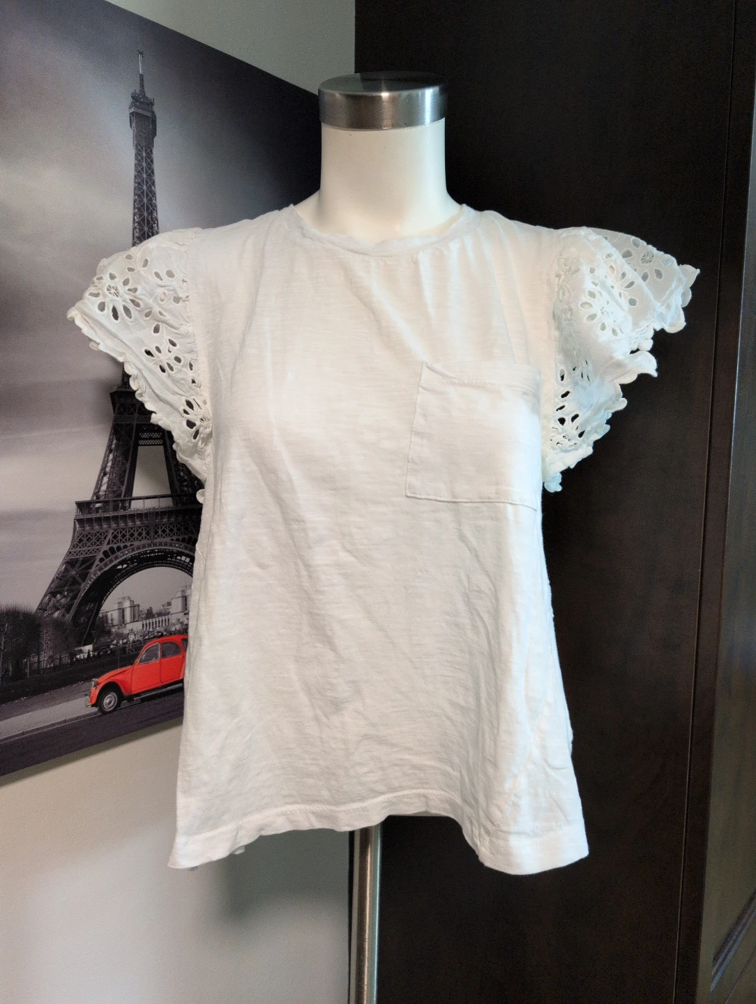 White Eyelet Sleeve T-Shirt