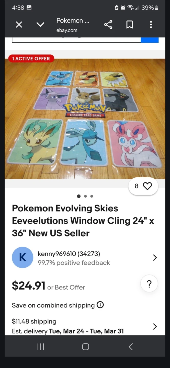 Pokemon Trading Card Game window stickers with Eeveelutions - photo 2