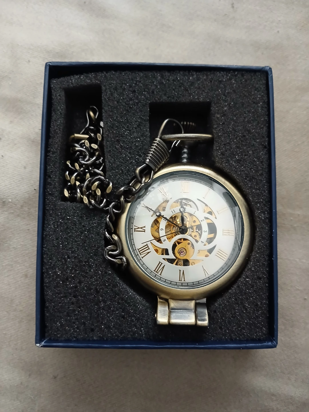 Vintage Mechanical Skeleton Pocket Watch With Magnifying Glass - photo 4