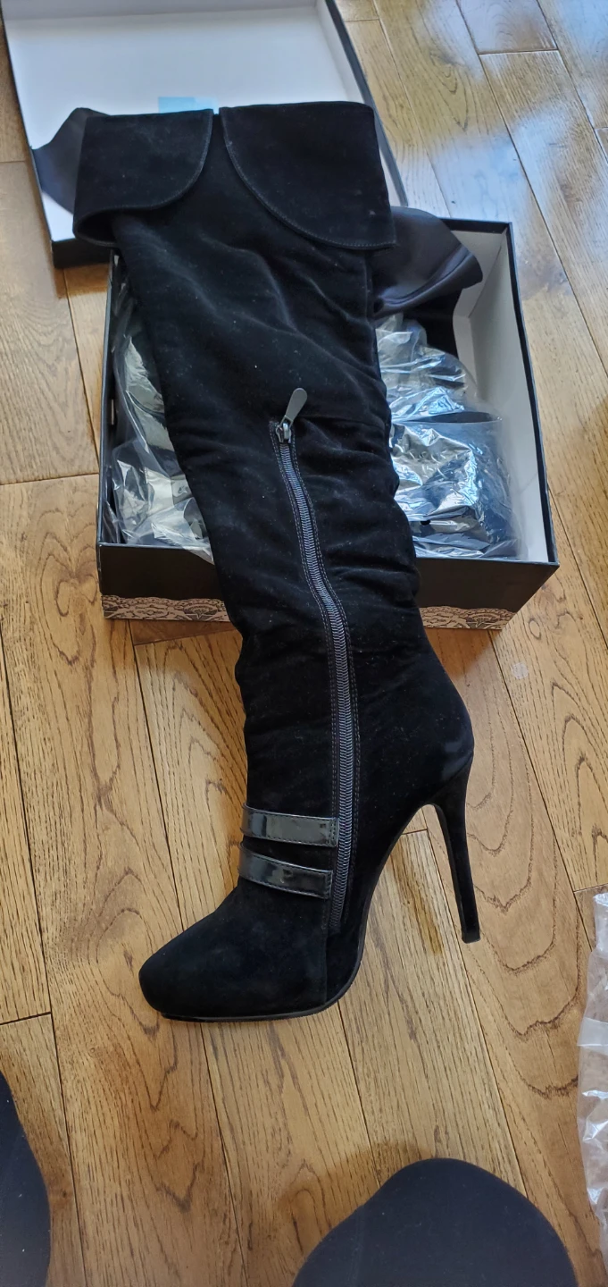 Black Suede Knee-High Boots with Buckles - photo 2