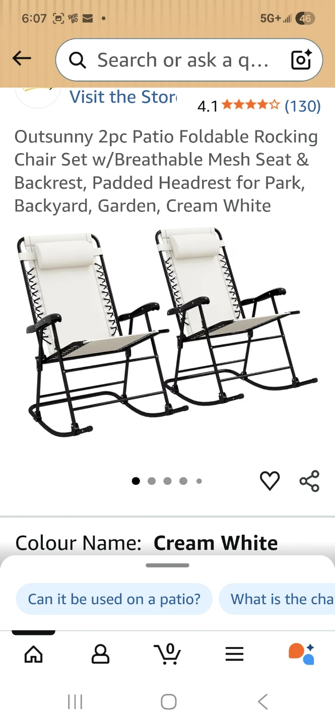 Outsunny Cream White Foldable Rocking Chair