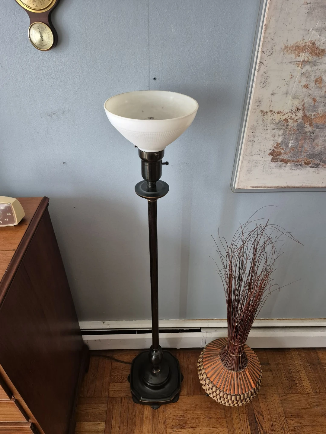 Vintage Metal Floor Lamp With Milk Glass Shade - photo 3