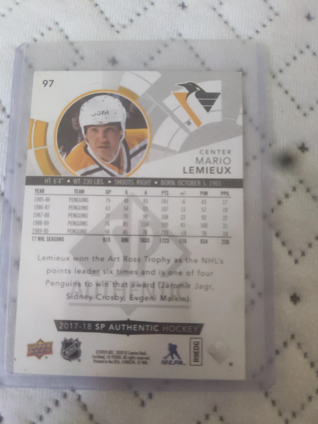 2017-18 Upper Deck SP Authentic Hockey Card - Mario Lemieux #97 - photo 2