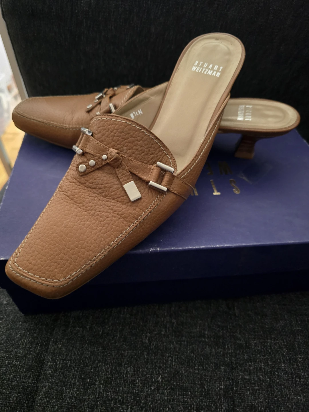 Stuart Weitzman Brown Leather Mule Heels size 8
