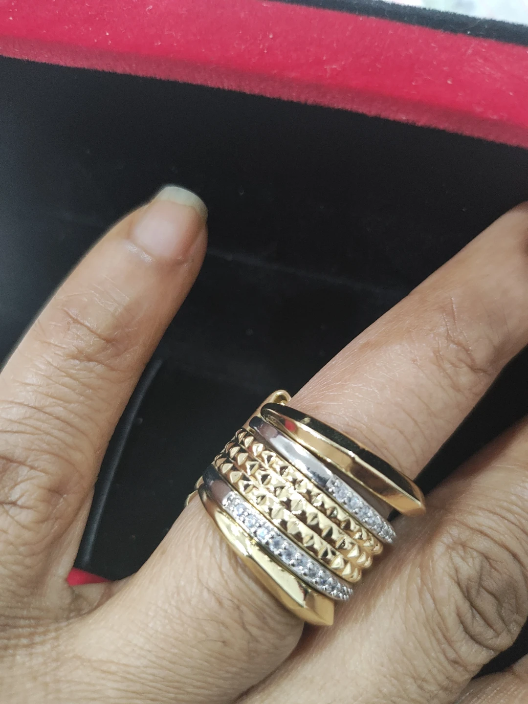 Gold and Silver Tone Stacked Ring with Rhinestones