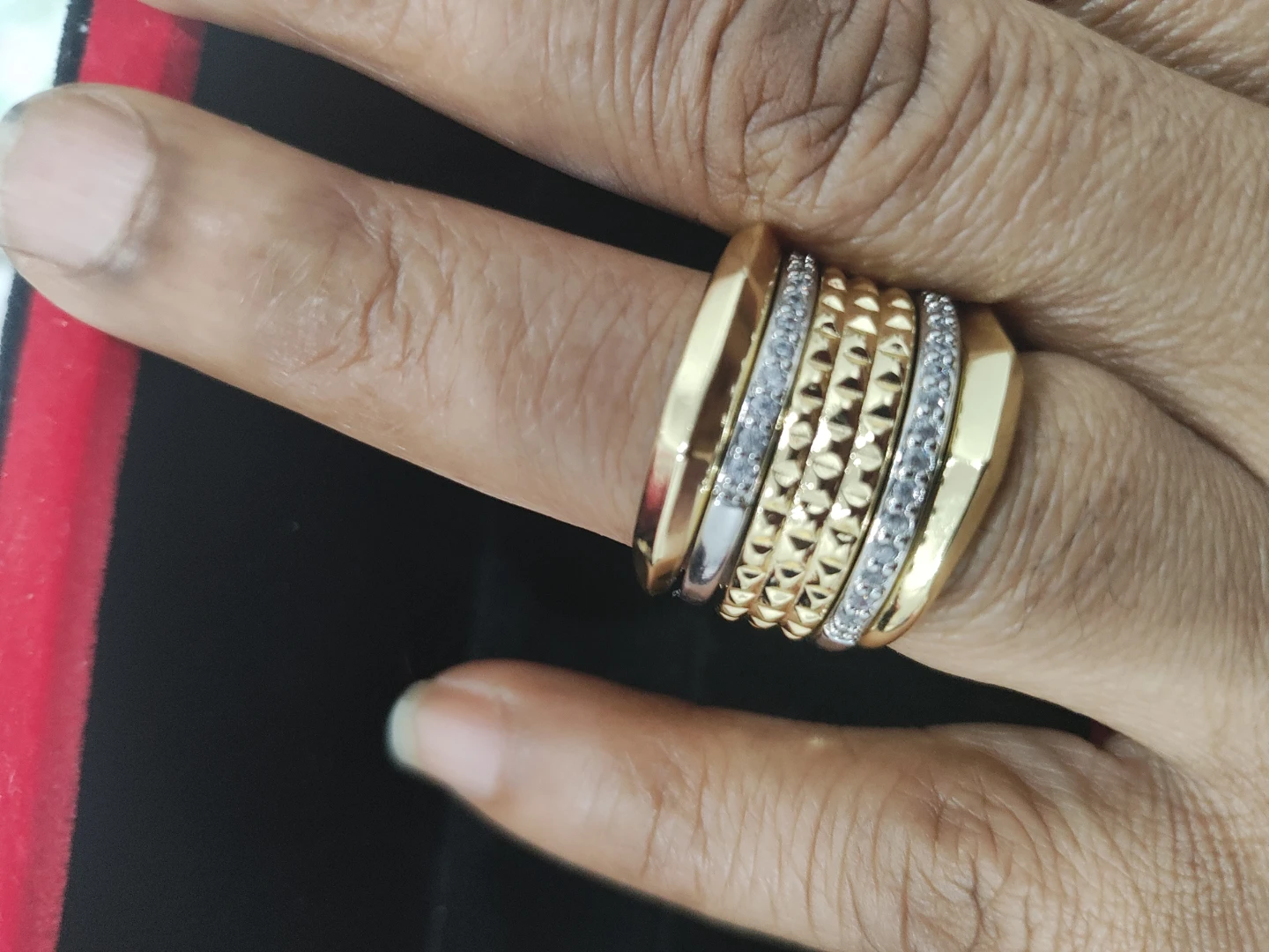 Gold and Silver Tone Stacked Ring with Rhinestones - photo 3