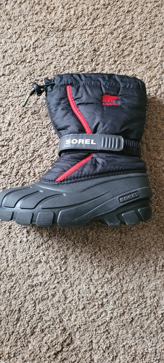 Sorel Youth Flurry Winter Boots Black Red Size 2 - photo 2