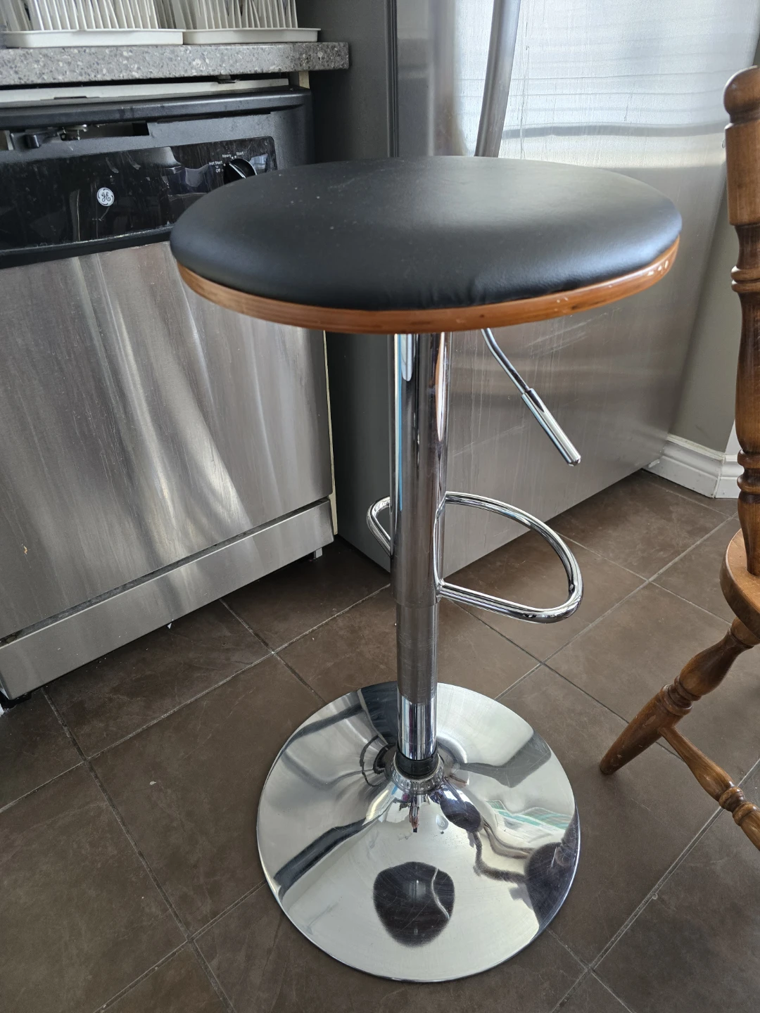 Adjustable Bar Stool - Black and Wood Finish