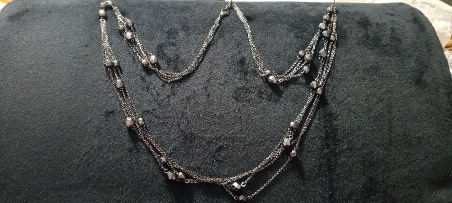 Vintage 🔥 Silver Tone Layered Beaded Necklace