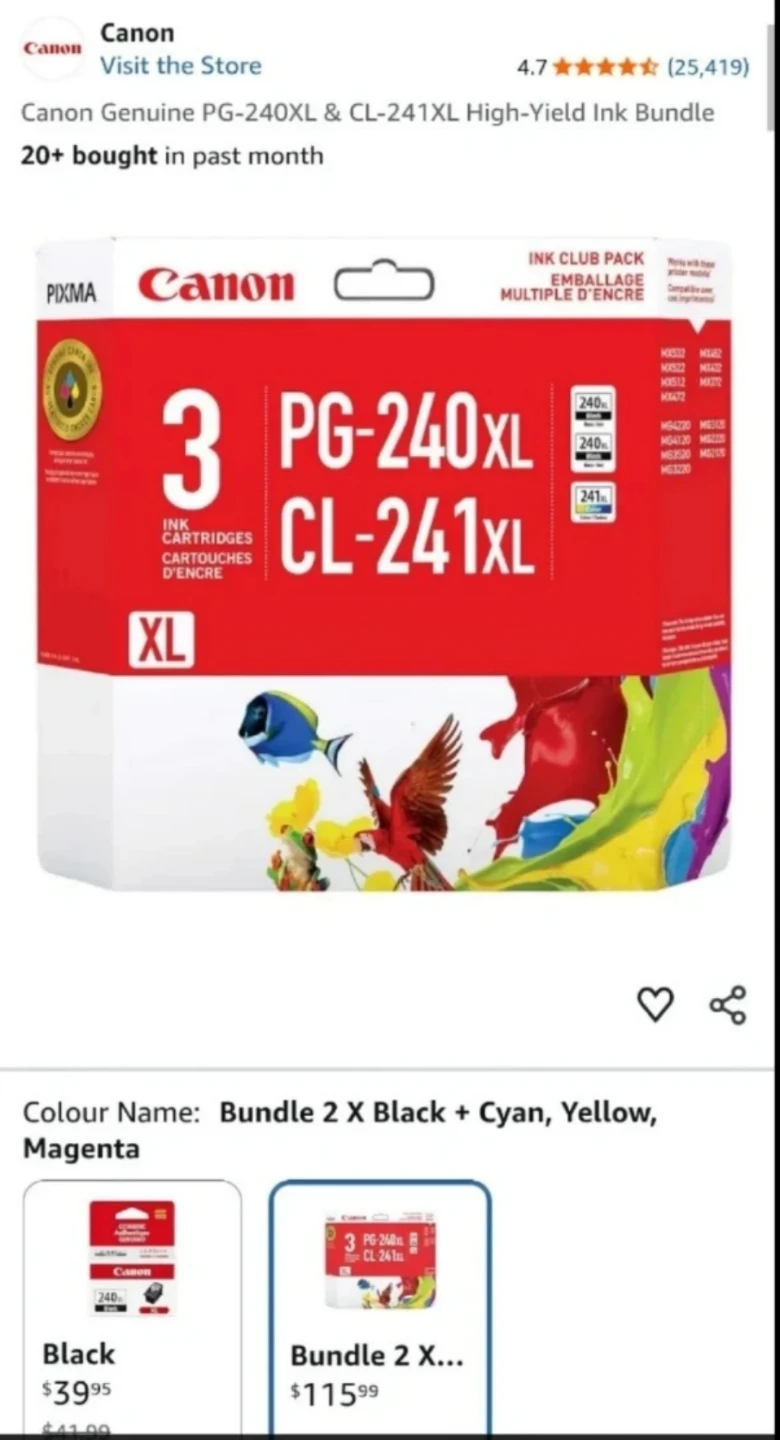 (NEW) Canon PG-240XL & CL-241XL High-Yield Ink Cartridge Bundle