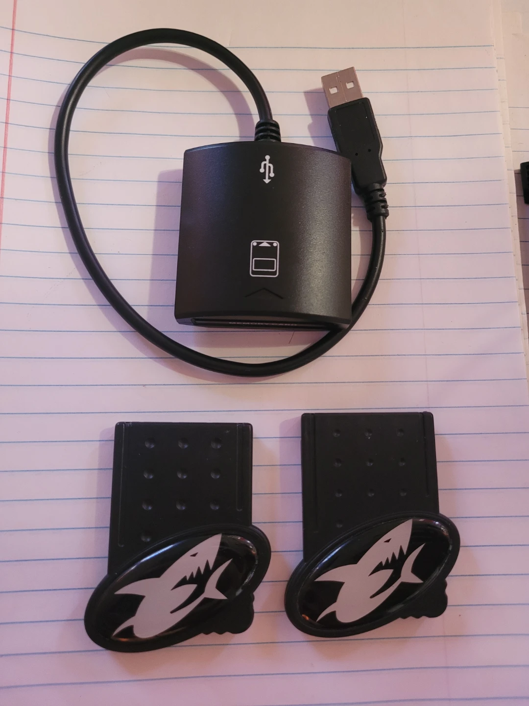 PS2 Black USB Memory Card Reader with Shark Decals