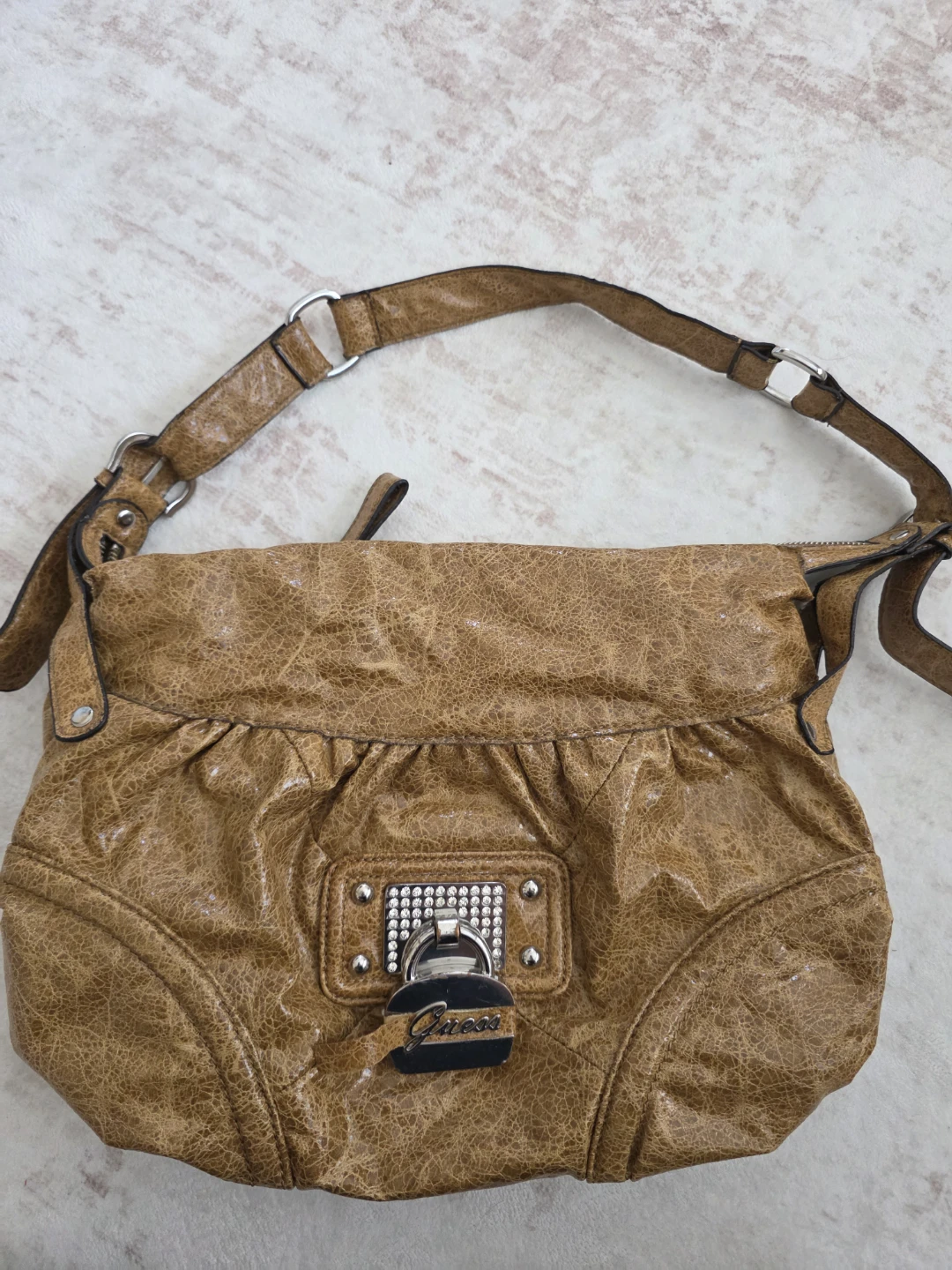 Guess Tan Textured Shoulder Bag