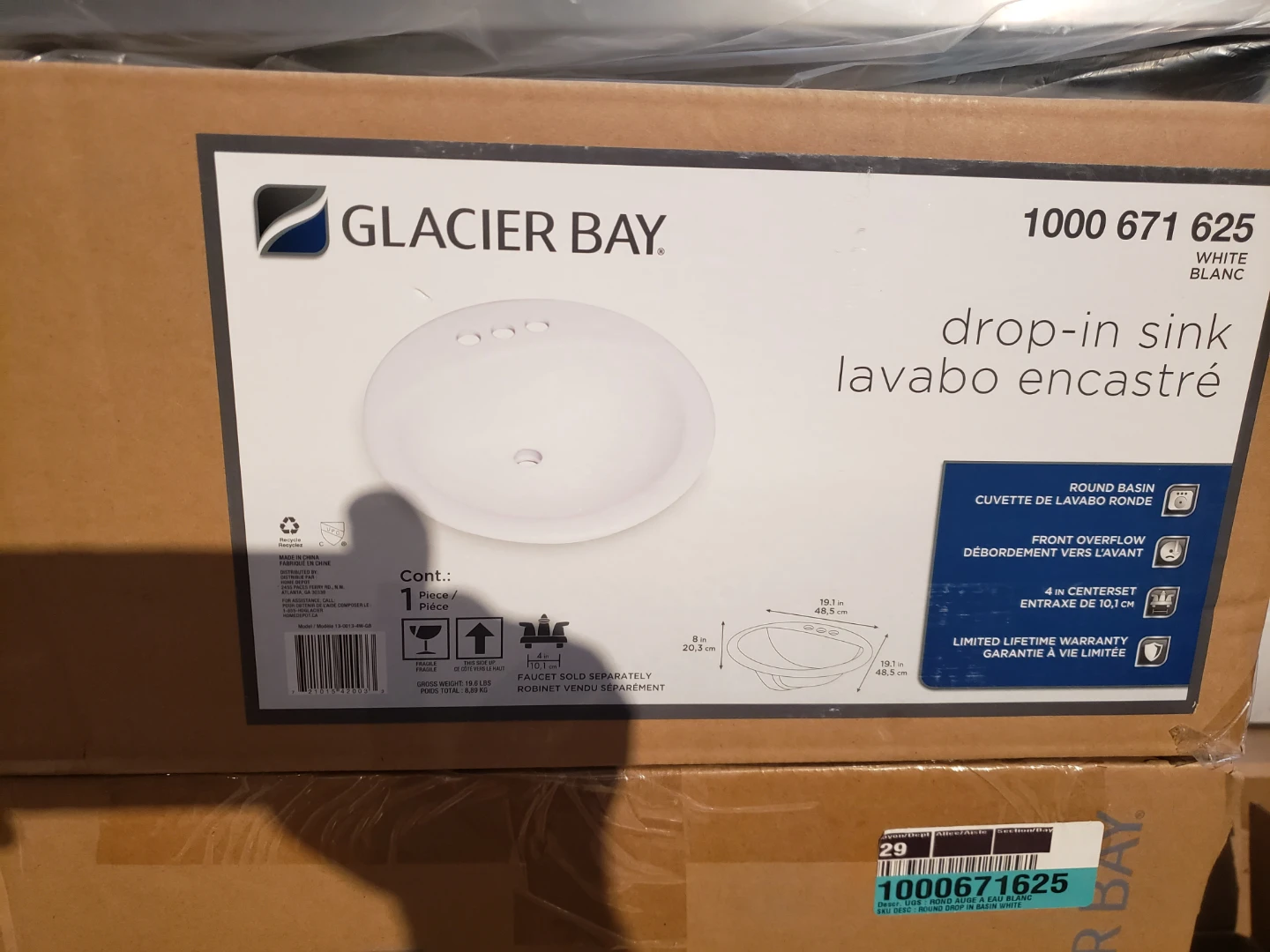 Glacier Bay White Drop-In Sink 1000 671 625