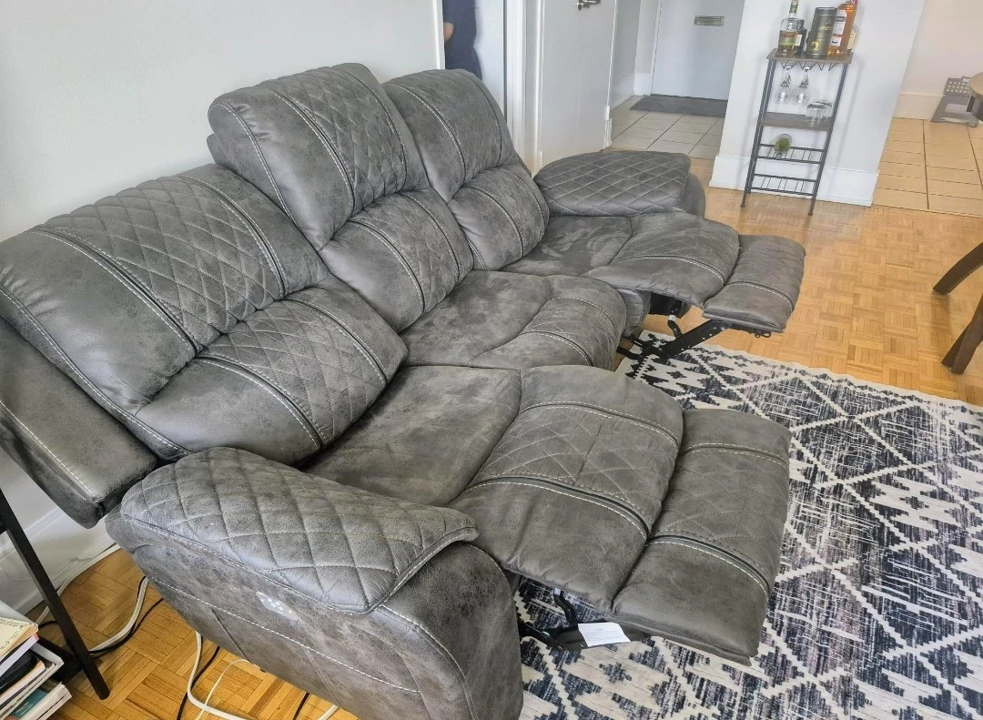 Grey Reclining Sofa with Diamond Stitching - photo 3