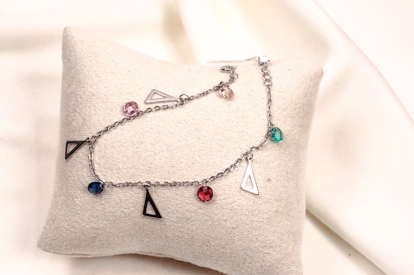 Bracelet with Geometric Charms and Colored Gems