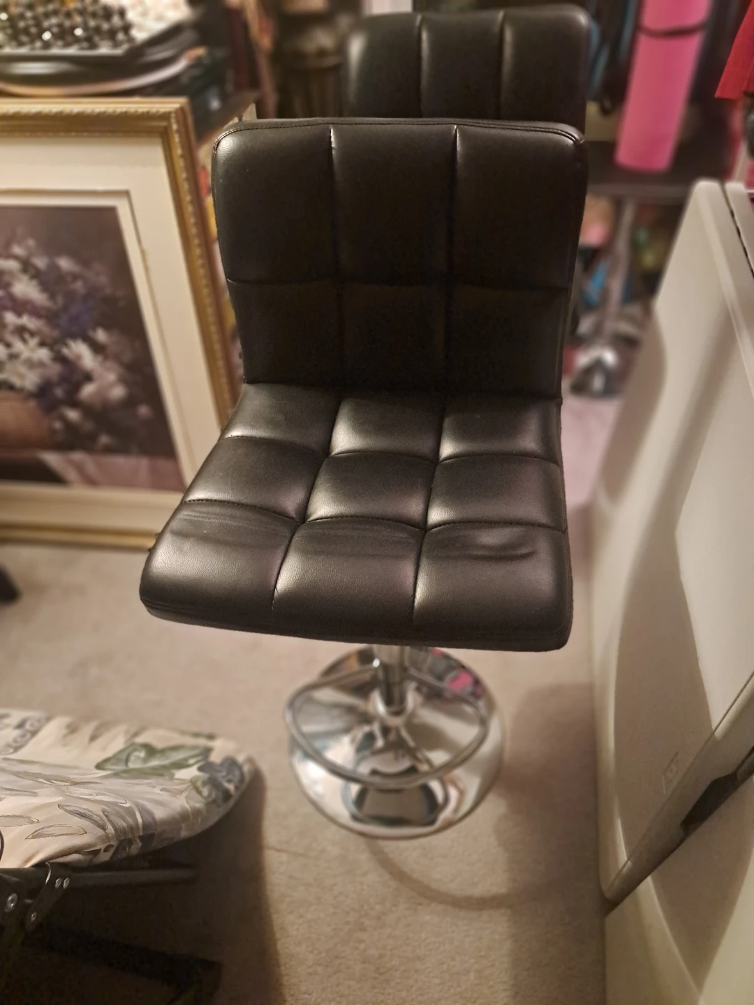 2 Black Faux Leather Bar Stool with Chrome Base