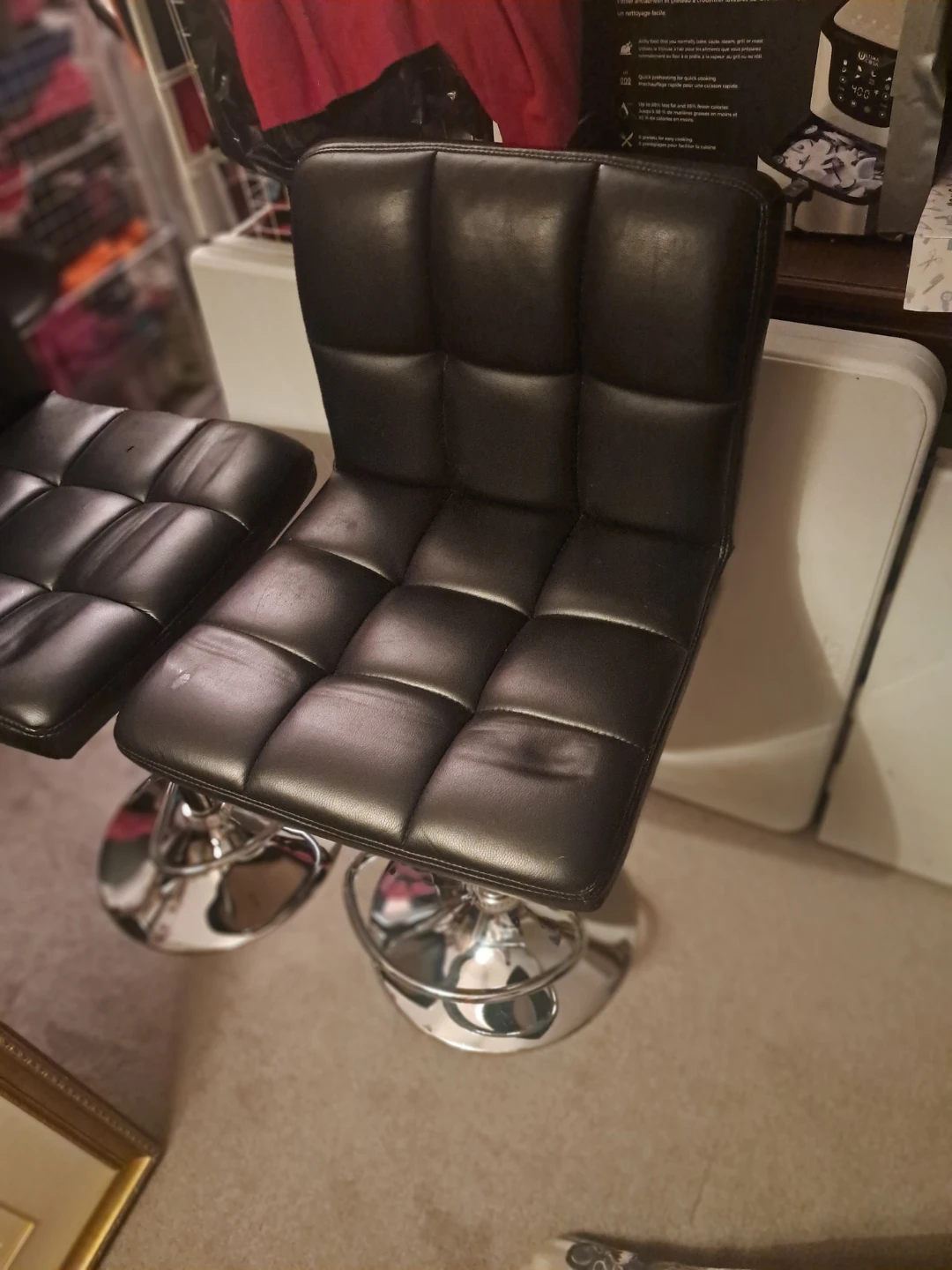 2 Black Faux Leather Bar Stool with Chrome Base - photo 2